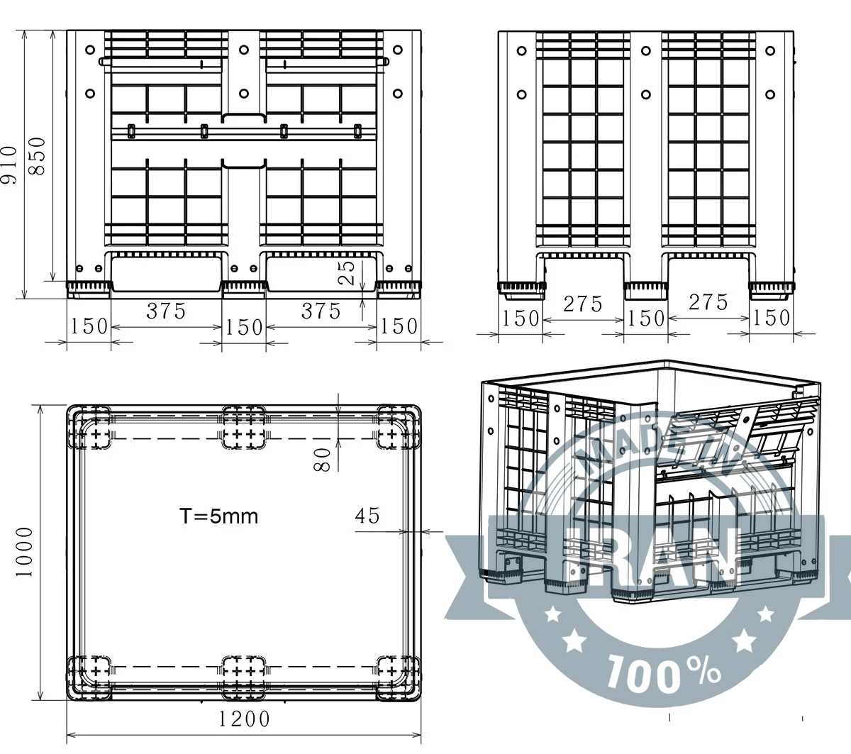 BIG BOX Plastic Pallet Box with Drop Door 8 Technical map of the side door plastic pallet box